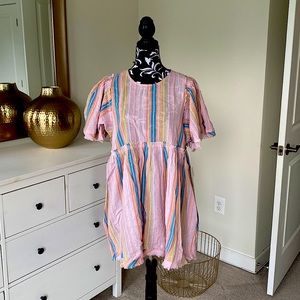 “Brooks Babydoll Mini Dress in Paradise Stripe”